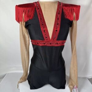 Satin Stitches Dance Costume Black and Red (Adult Medium, NEW) - front