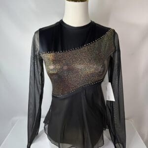 The Line Up Dance Costume Black, Shimmering Gold , and Rhinestones (Adult Small, NEW) - front