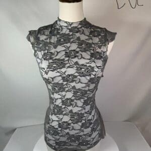 The Line Up Dance Dress Charcoal Gray Lace Overlay (Child 14L, NEW) - front