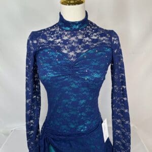 New Adult Medium Dance Costume – Navy and Turquiose - front