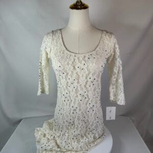 ✨ Product Listing: Ivory Rhinestone Lace Adult Small Dance Dress (Gently Used) - front