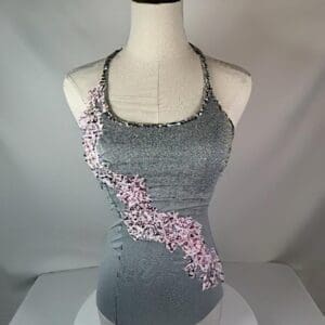 ✨Product Listing: Capezio Grey & Pink Lyrical Dance Costume with Lace Appliqué and Drap... - front