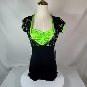 ✨Product Listing: The Line Up Adult Small Black & Neon Green Dance Dress – Gently Used - front