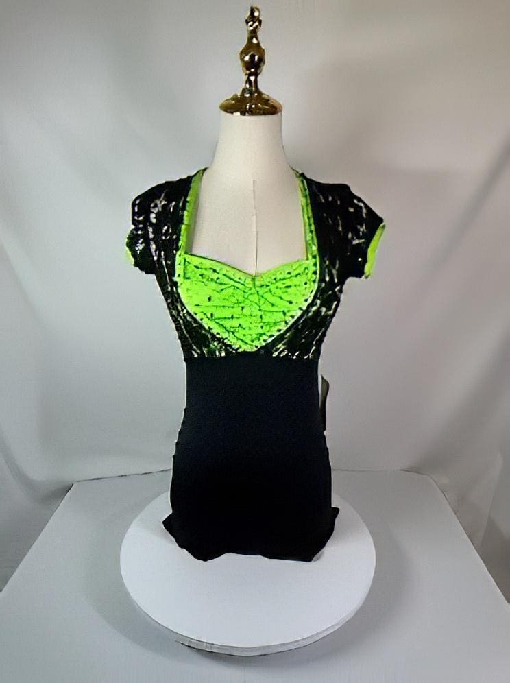 ✨Product Listing: The Line Up Adult Small Black & Neon Green Dance Dress – Gently Used - front