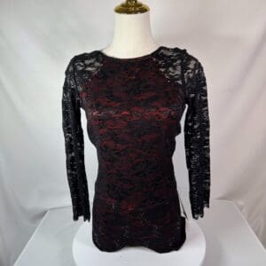 ✨Product Listing: The Line Up Adult Medium Black & Red Lace Long-Sleeve Dance Dress – G... - front