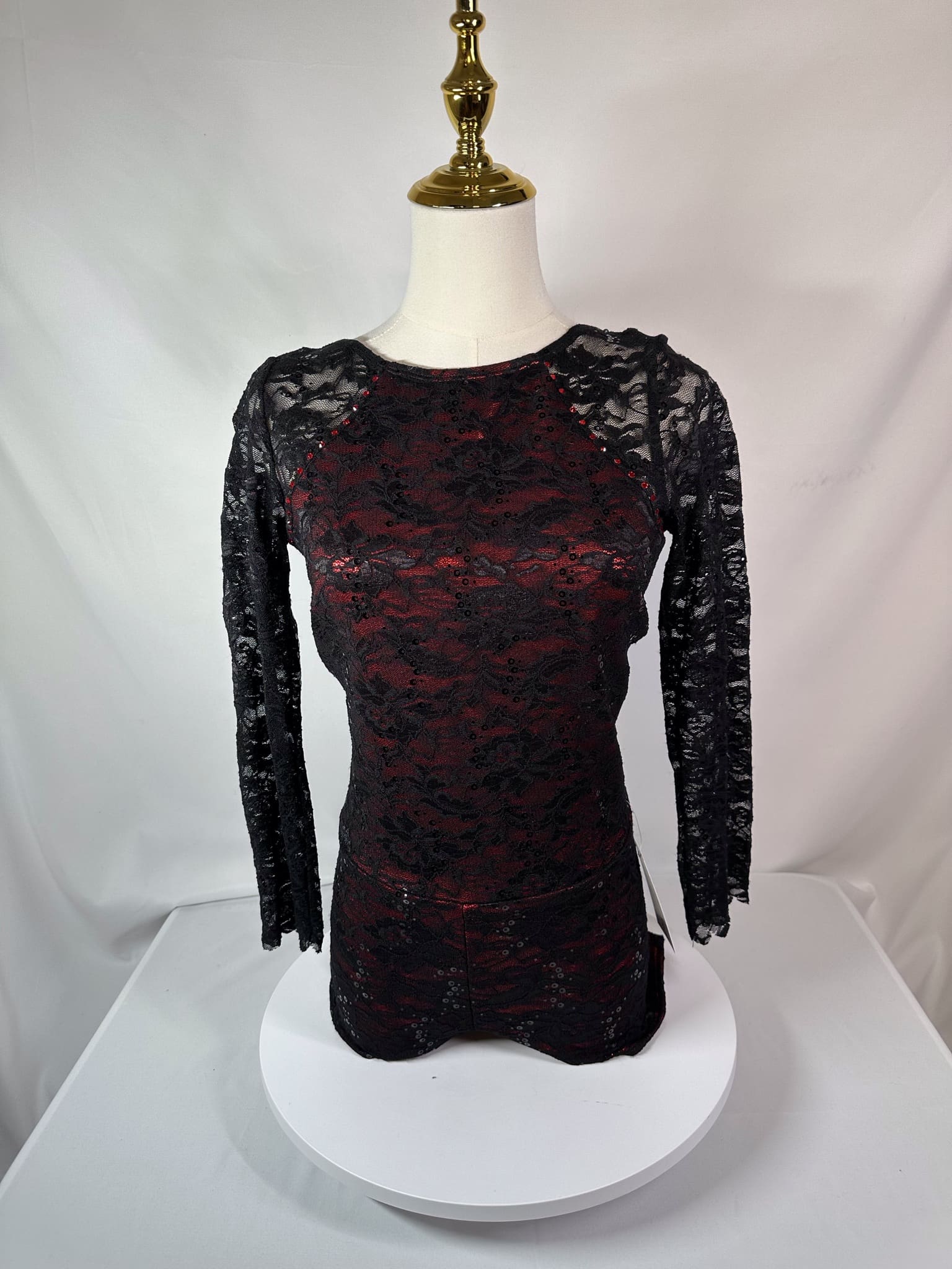 ✨Product Listing: The Line Up Adult Medium Black & Red Lace Long-Sleeve Dance Dress – G... - front