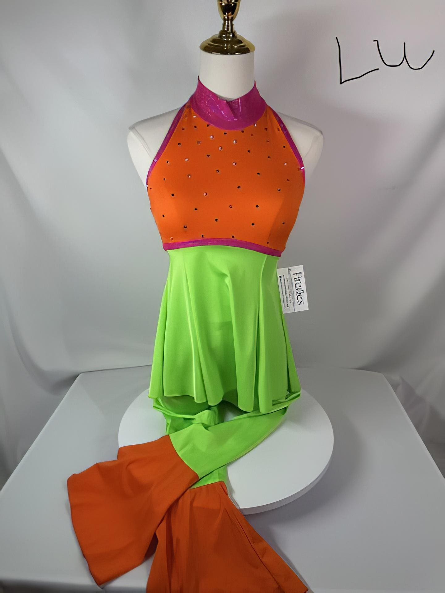 ✨ Product Listing: The Line Up Child Size 12 Neon Color-Block Dance Dress – Gently Used - front