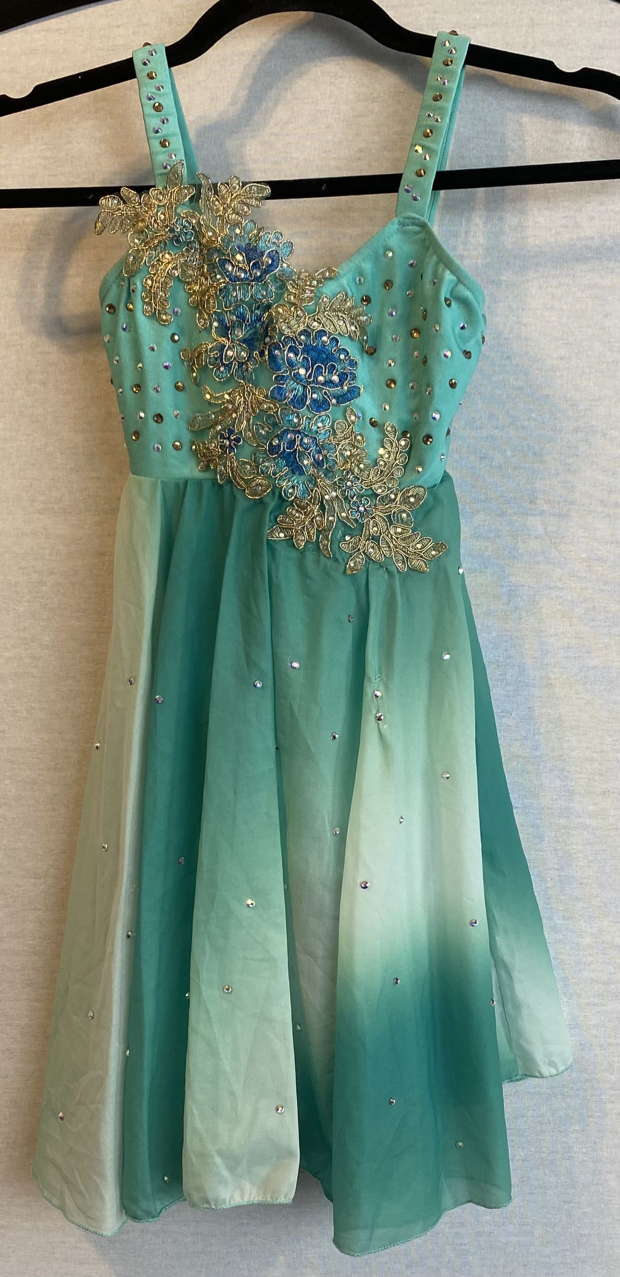 ✨ Product Description: Glamour Costumes Child Medium Teal Ombre Lyrical Dress — NEW - front