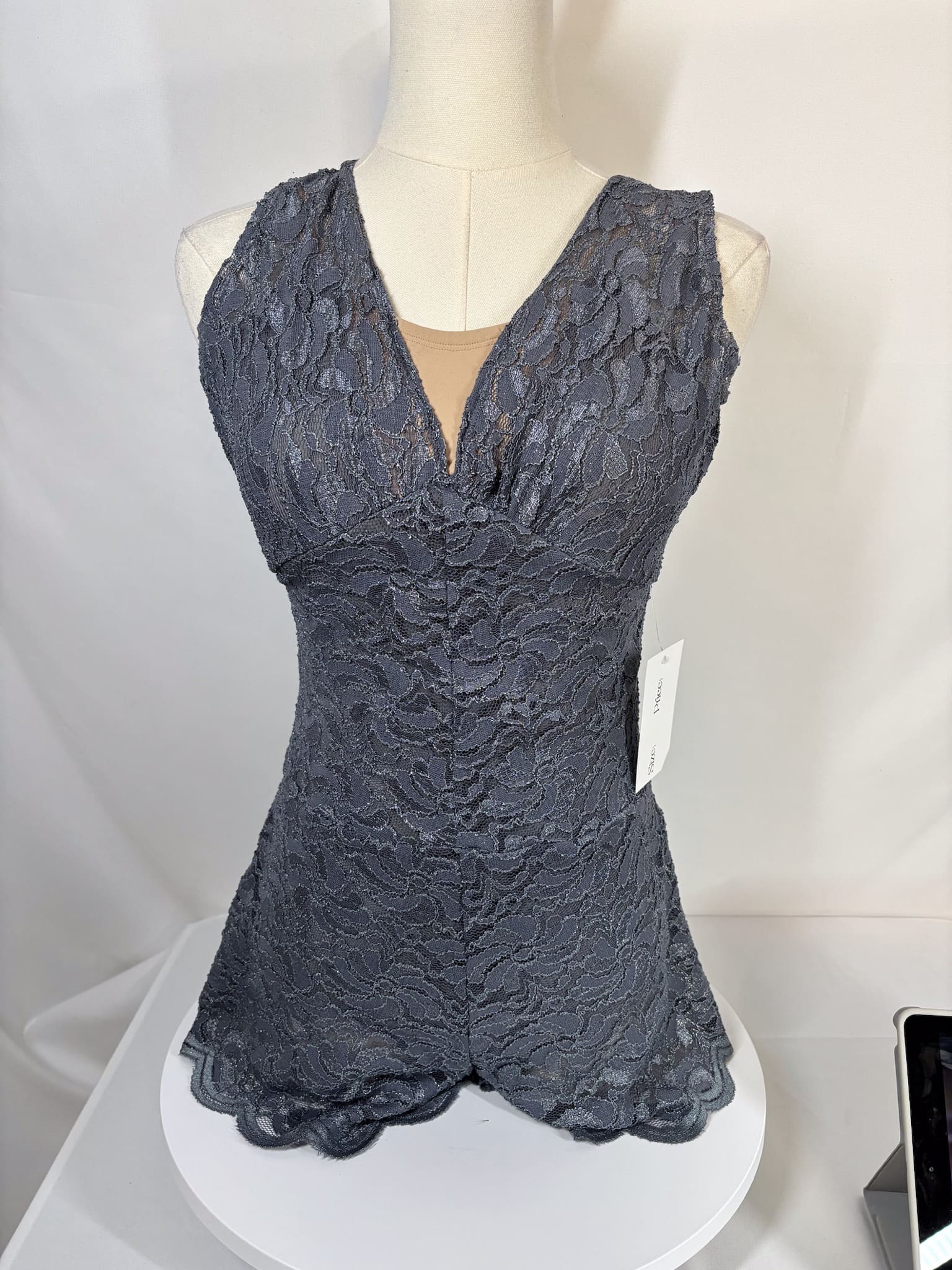 ✨ Product Description: Cookie Cutters Adult Small/Tall Grey Lace Open-Back Dance Dress... - front