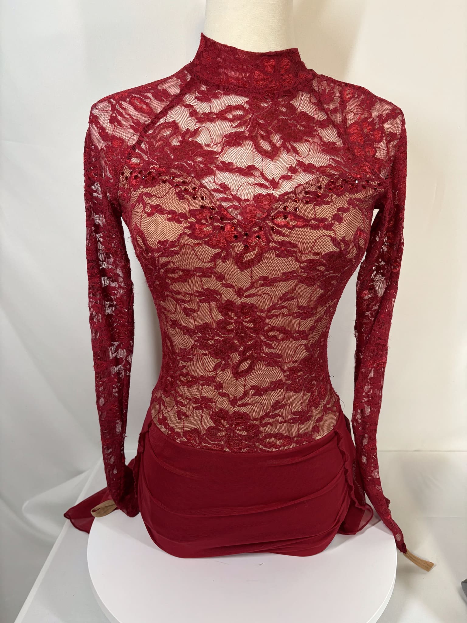 ✨ Product Description: The Line Up Adult XS Red Lace Long Sleeve Lyrical/Contemporary D... - front