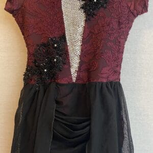 ✨Product description (Child Large) — Gently Used Burgandy and Black Dance Costume w/ At... - front