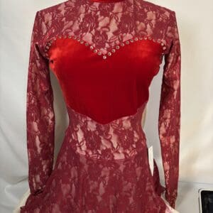 ✨Product description: Satin Stitches Dance Costume – Adult Medium (New) Red Lace High-N... - front