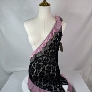 (Adult Medium) — Black Lace One-Shoulder Dance Dress (no attached bottoms) — Gently Used - front