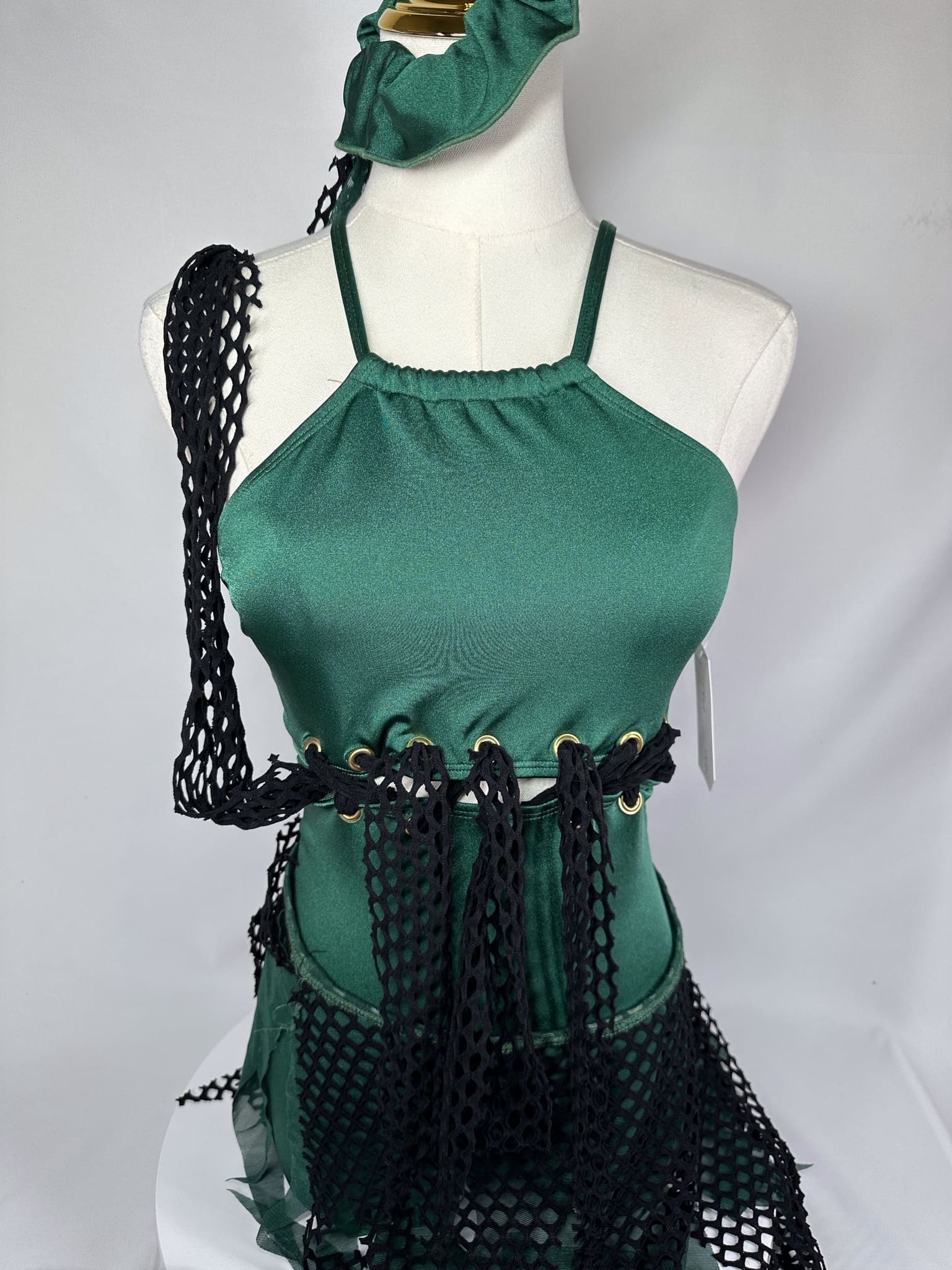 (The Line Up) — Adult Small — Gently Used — Emerald Green and Black Net Dress w/ biketa... - front