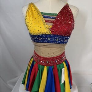 (Used) — Adult Medium Dance Very Colorful Unique Costume Set (Dress + Attached Unitard) - front