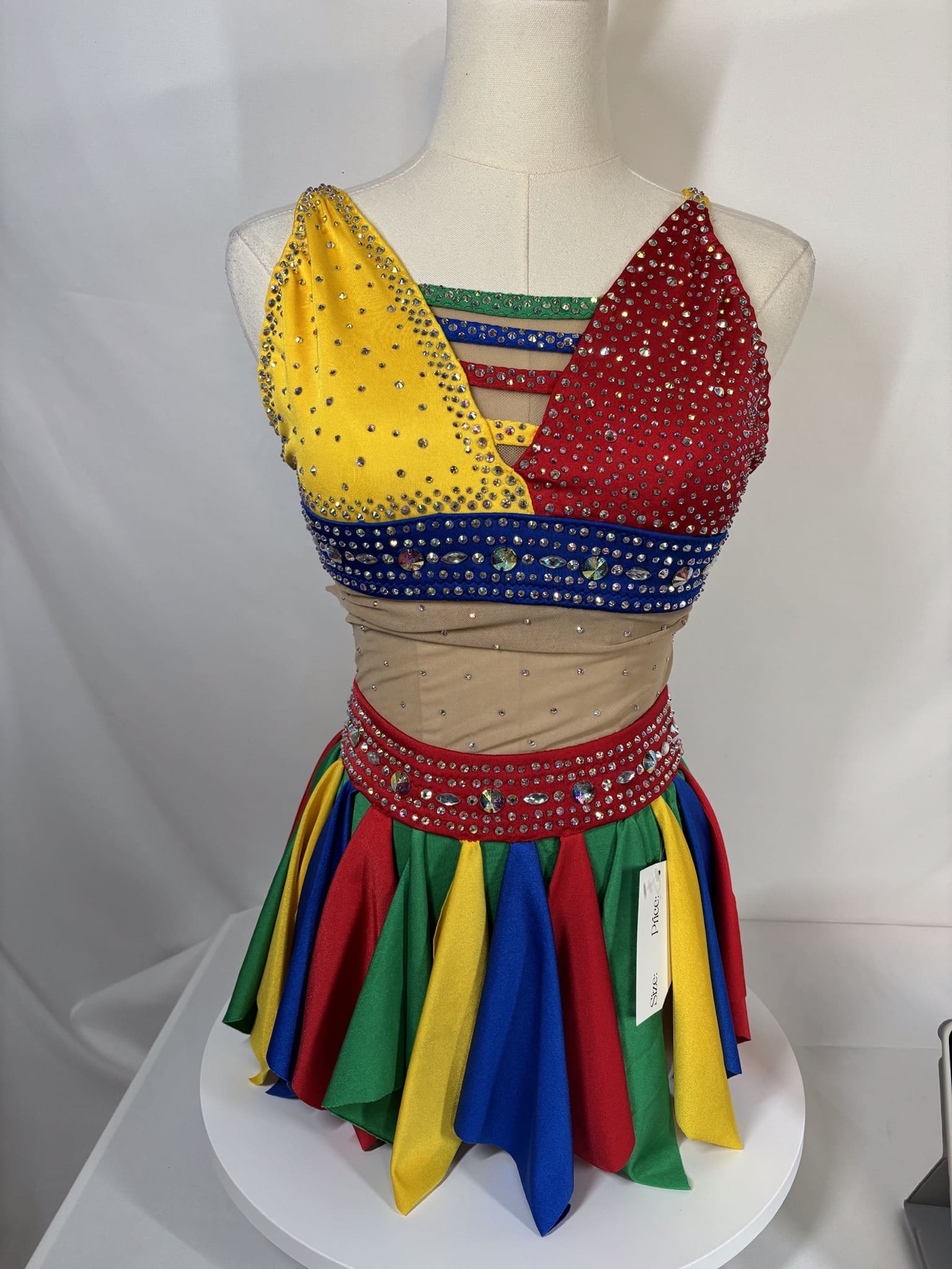 (Used) — Adult Medium Dance Very Colorful Unique Costume Set (Dress + Attached Unitard) - front