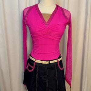 Hot Pink And Black Denim Style Figure Skating Dress