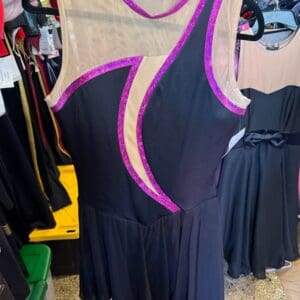 Black and Magenta Swirl Illusion Figure Skating Dress - front