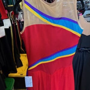 Red Rainbow Stripe Illusion Figure Skating Dress - front