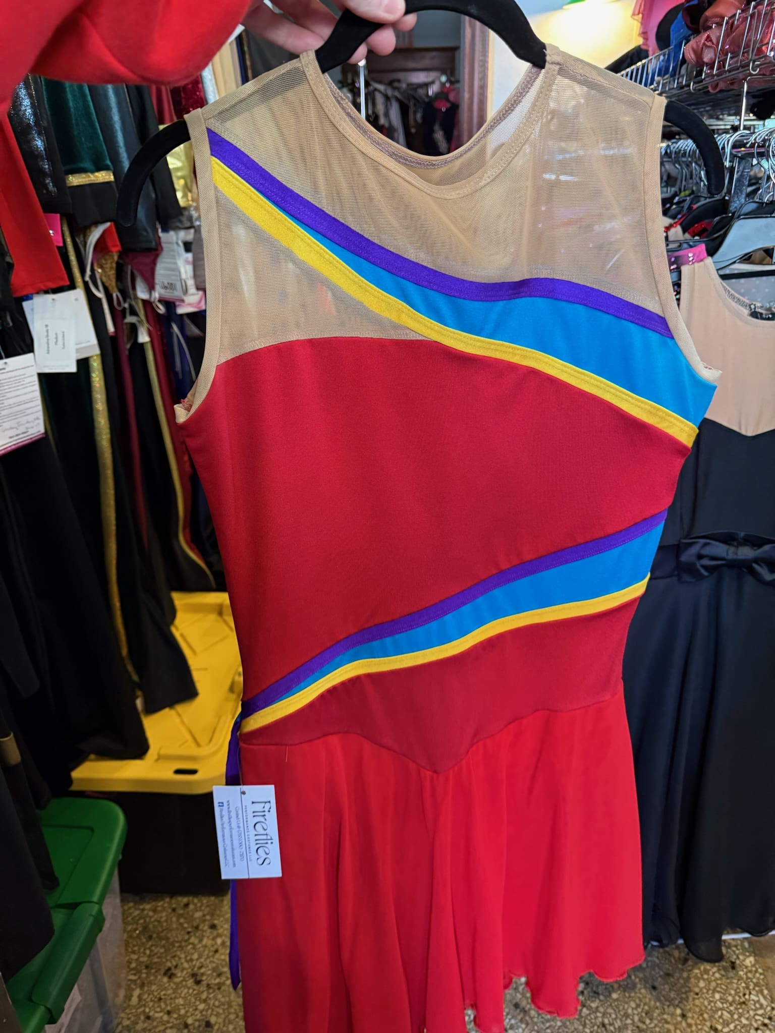Red Rainbow Stripe Illusion Figure Skating Dress - front