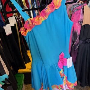 Aqua Turquoise Tie-Dye Ruffle Figure Skating Dress - front