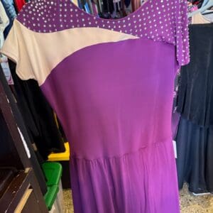 Purple Rhinestone Shoulder Illusion Figure Skating Dress - front