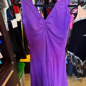 Purple Glitter V-Neck Figure Skating Dress - front
