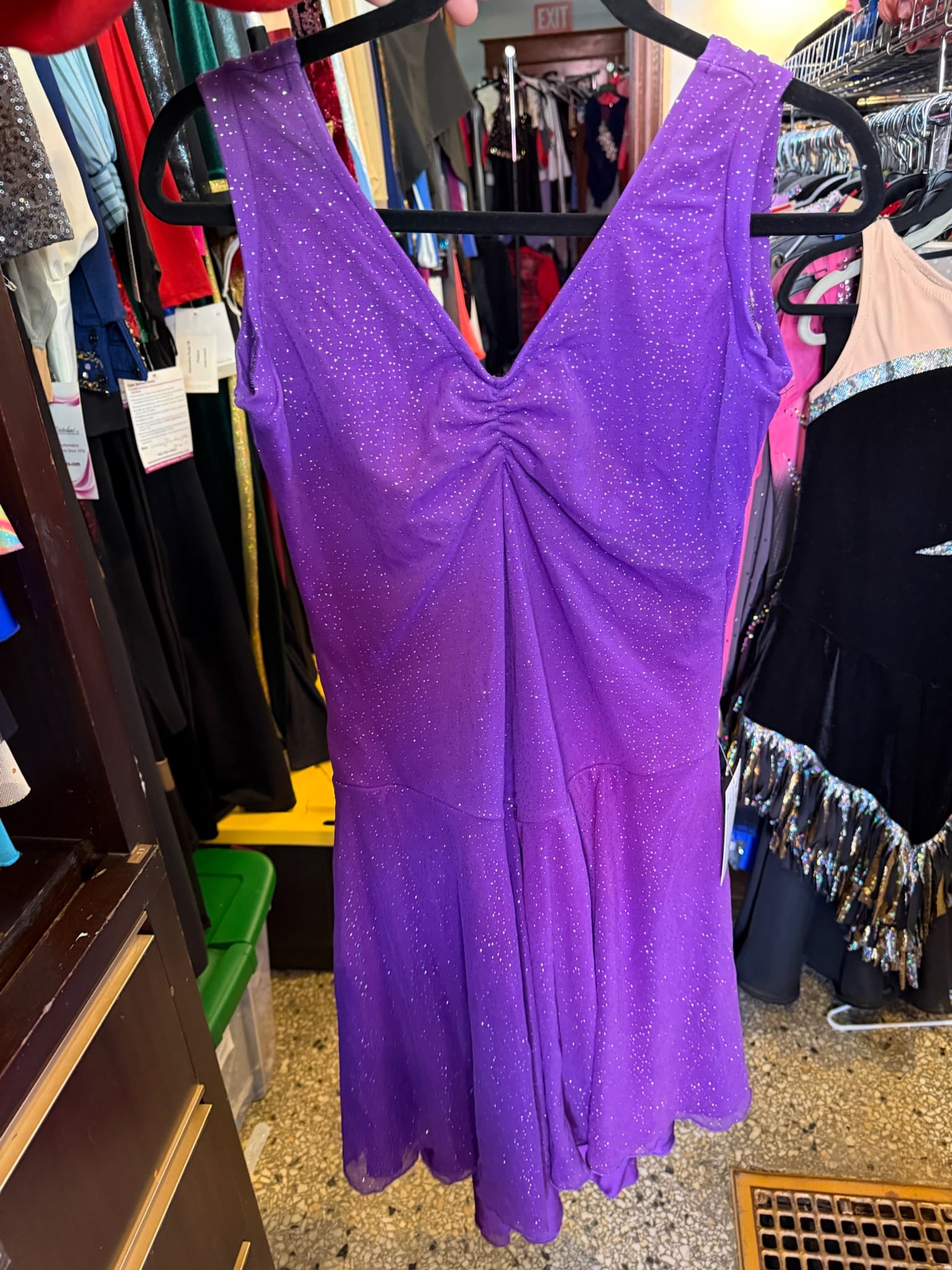 Purple Glitter V-Neck Figure Skating Dress - front