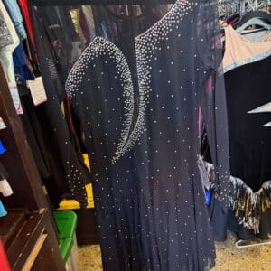 Black Long-Sleeve Rhinestone Swirl Figure Skating Dress - front