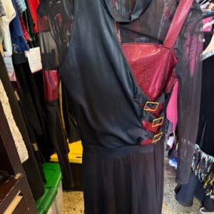 Black and Burgundy Buckle Accent Figure Skating Dress - front