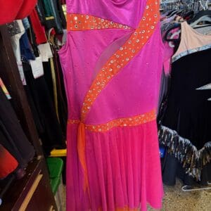 Hot Pink and Orange Rhinestone Stripe Figure Skating Dress - front