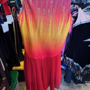 Fire Flame Ombre Rhinestone Figure Skating Dress - front