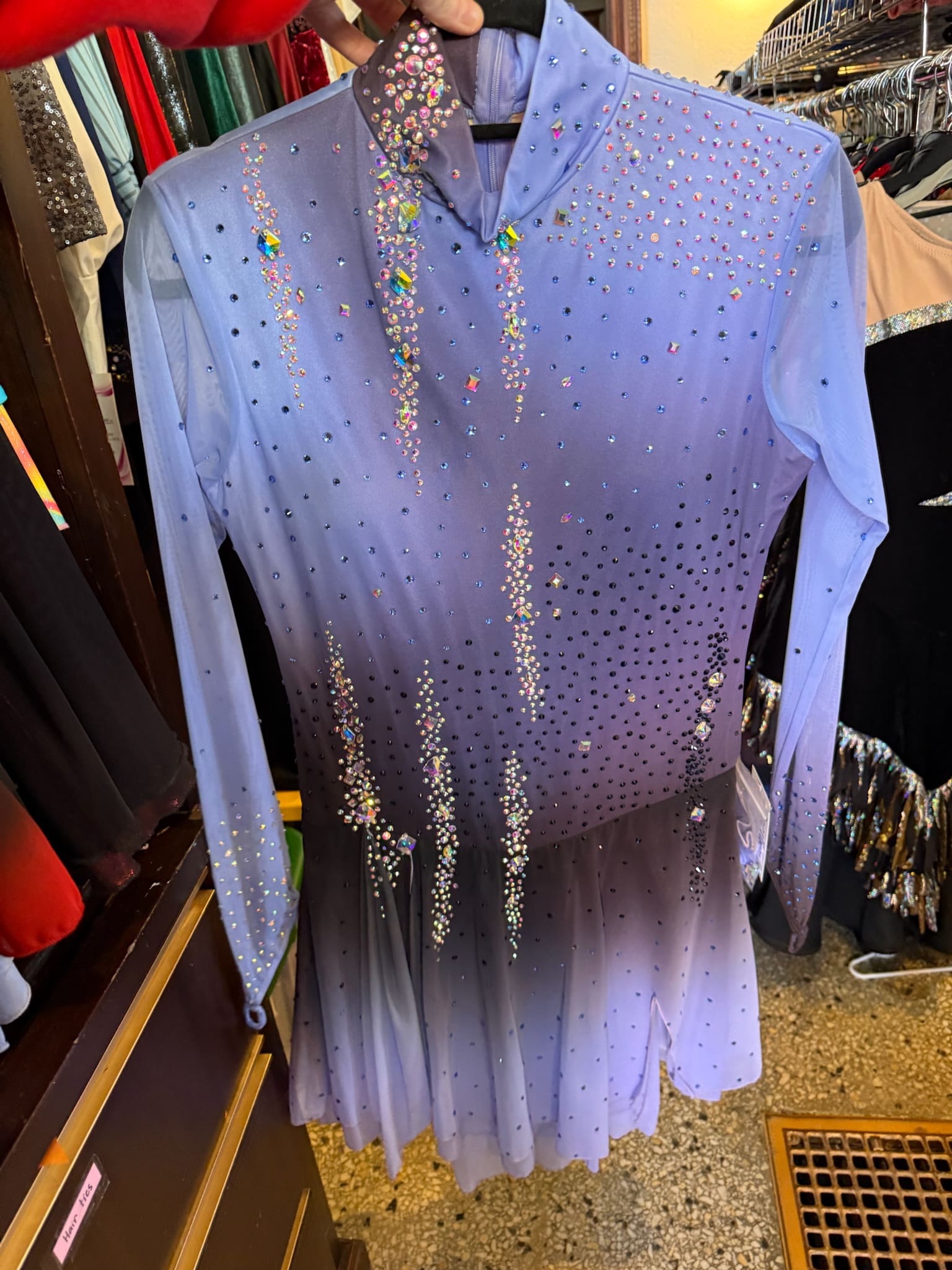 Lavender Crystal Long-Sleeve Figure Skating Dress - front