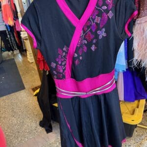 Black and Pink Floral Wrap-Style Figure Skating Dress - front