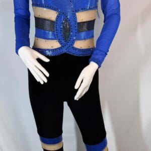 Royal Blue & Black Illusion Cutout Long-Sleeve Unitard - front