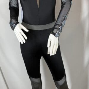 Black & Charcoal Mesh Mock-Neck Catsuit Unitard - front