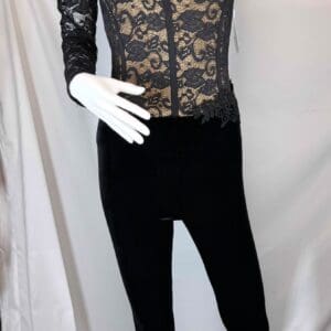 Black Floral Lace Bodice Velvet Unitard - front