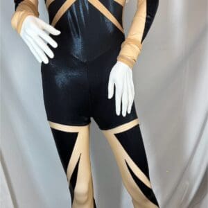 Black & Nude Chevron Spike Long-Sleeve Unitard - front