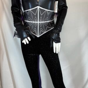Black & Purple Geometric Corset Long-Sleeve Unitard - front