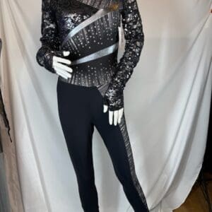 Black & Silver Sequined Lace Sweetheart Unitard - front