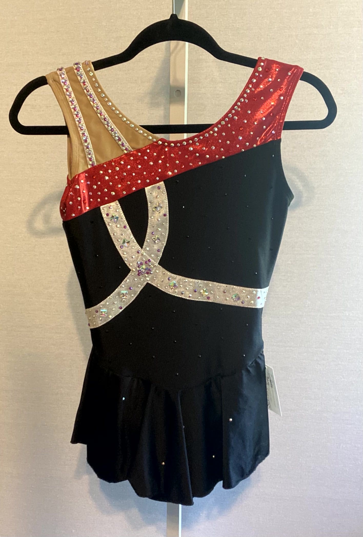 Illusions Adult XS Black & Red Rhinestone Dress - New - front