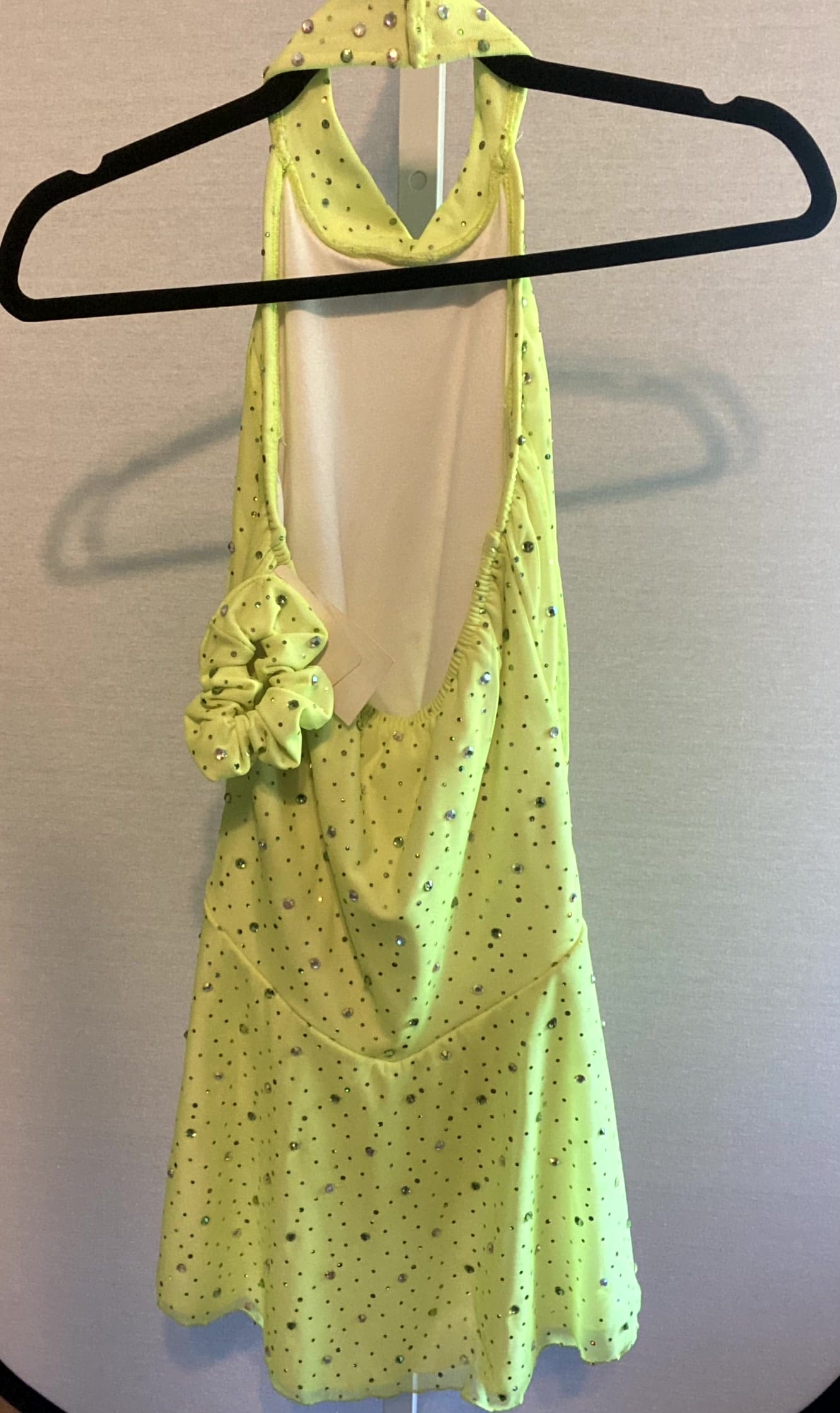 Freidia B Neon Lime Green Rhinestone Figure Skating Dress Adult XS New - view