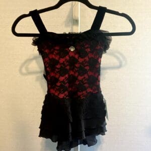 Girls Size 6 Black & Red Lace Figure Skating Dress New Rhinestone Performance - front