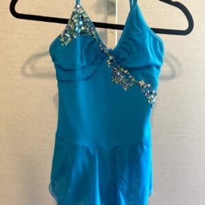 Jump In Style Adult Small Turquoise Blue Figure Skating Dress Rhinestones Used - front