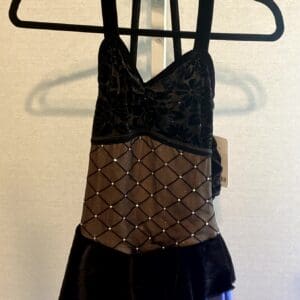 Elite Expression Adult Small Black Figure Skating Dress Rhinestone Mesh New - front