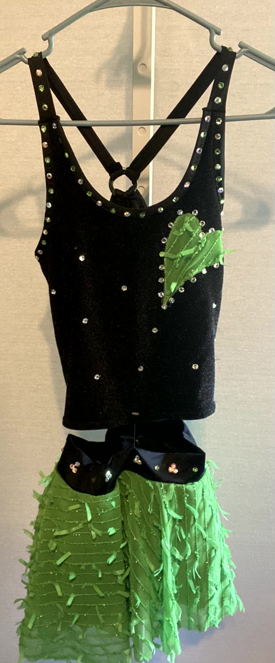 Adult XS Black & Neon Green Fringe Figure Skating Dress - Gently Used Latin - front