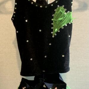 Adult XS Black & Neon Green Fringe Figure Skating Dress - Gently Used Latin - front