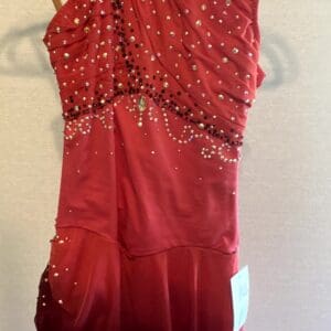 Adult XS Red One-shoulder Figure Skating Dress - New Rhinestone Freestyle / - front