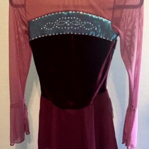 Elite Sportswear Adult Small Figure Skating Dress - Burgundy Velvet With Teal - front
