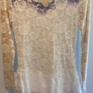 Elegant White Lace Figure Skating Dress With Rhinestones - Adult Large (new) - front